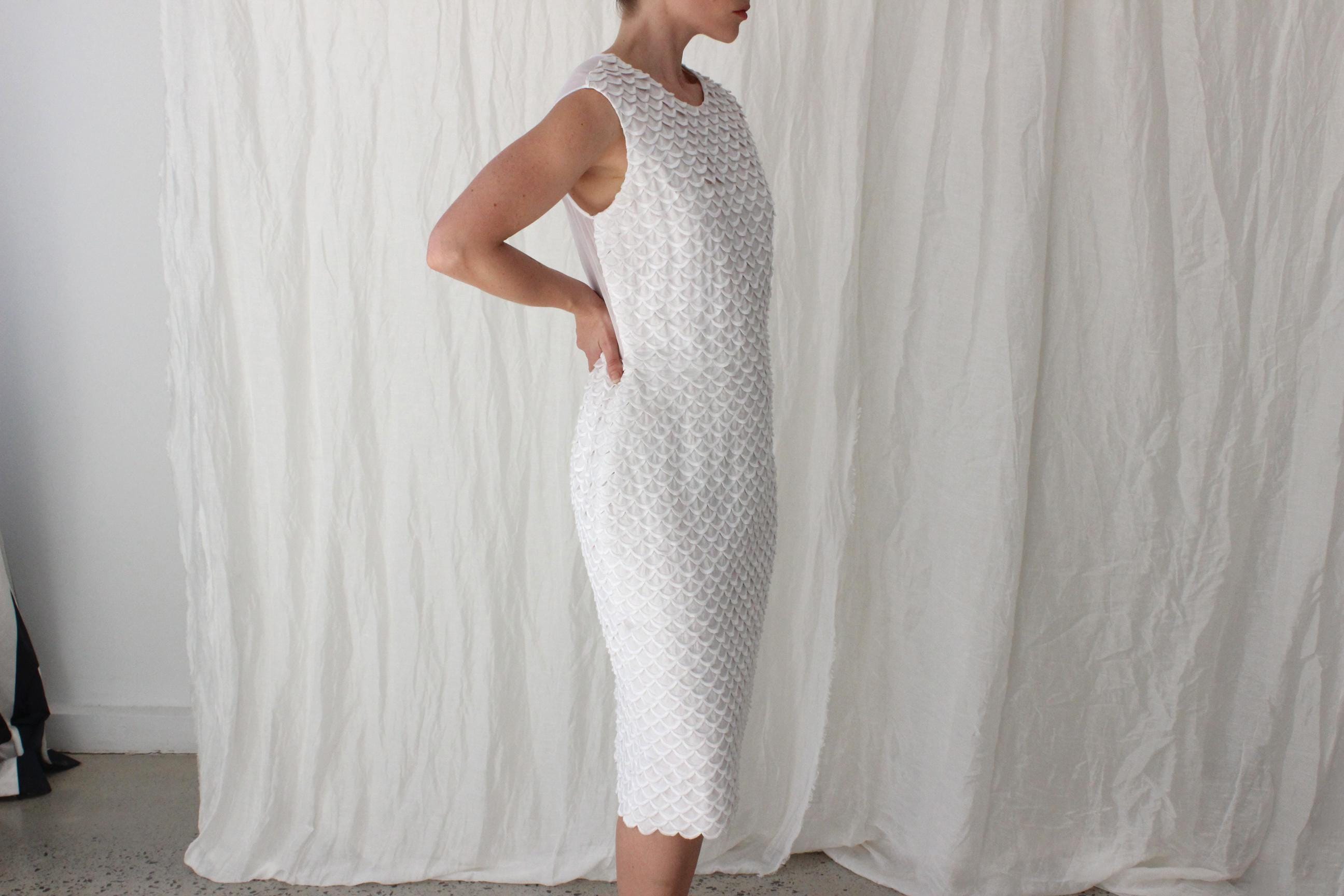 2000s Stella McCartney White Textural Fish Scale Dress