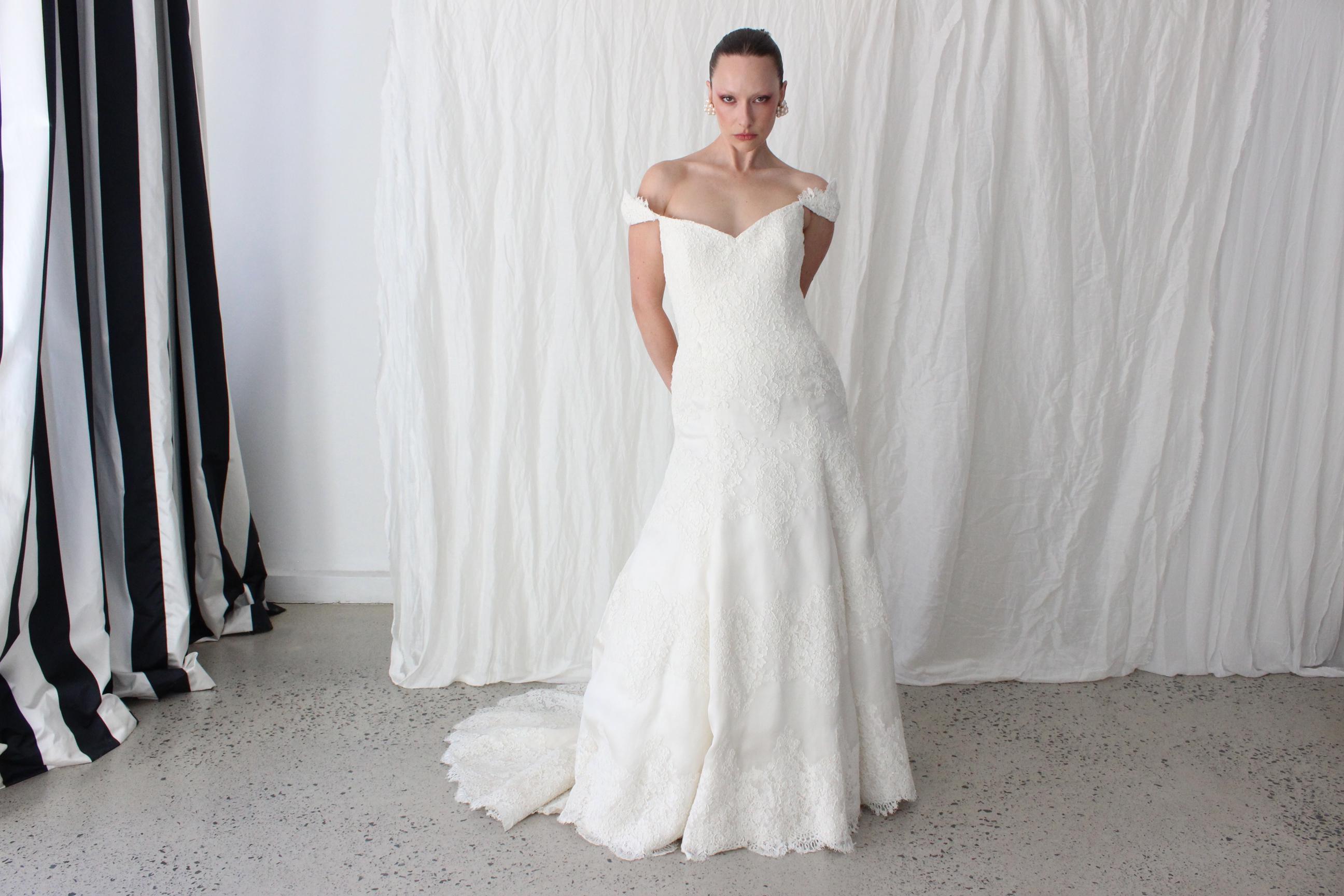 2000s Luxury French Lace & Italian Silk Organza Wedding Gown by Anne Barge