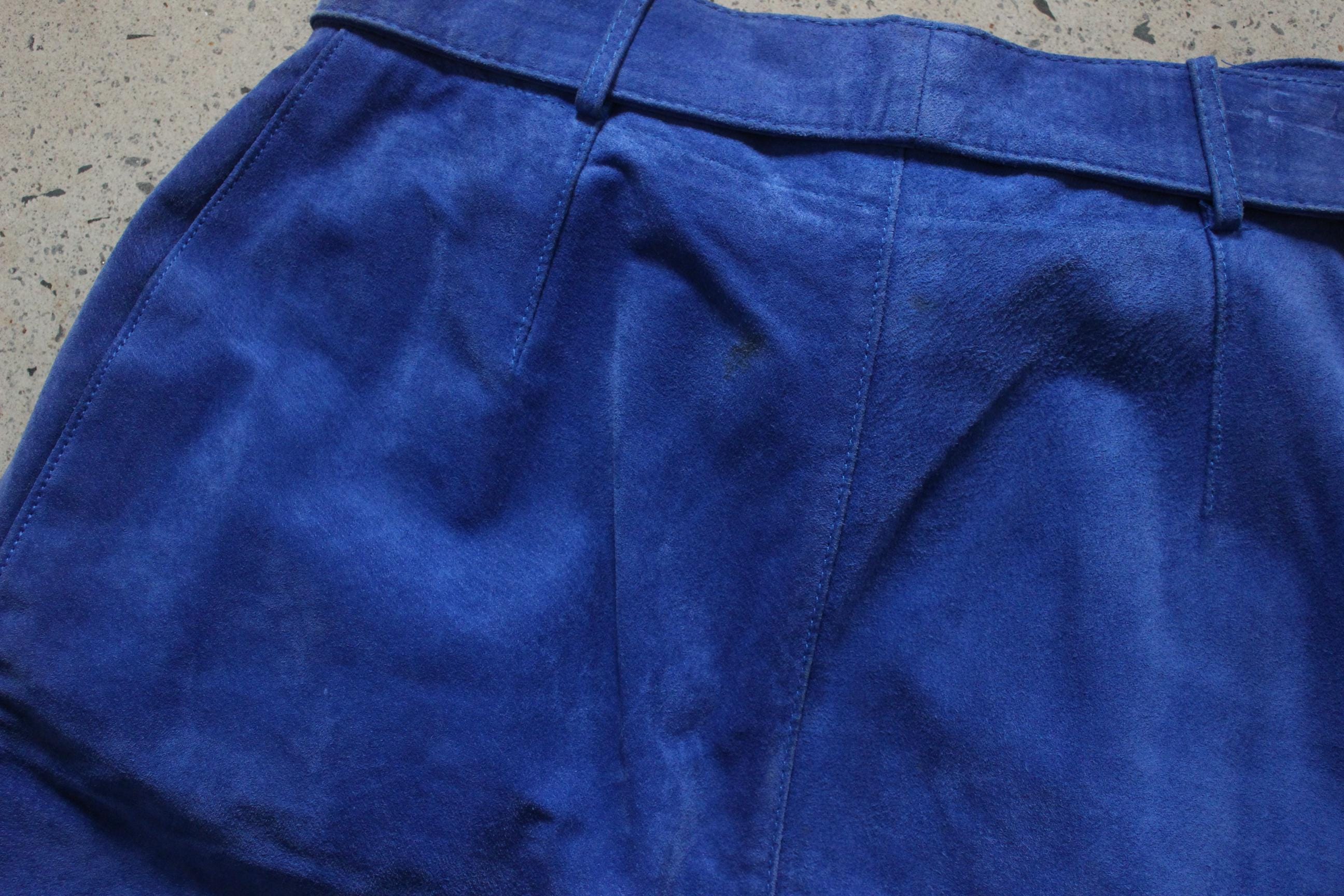 80s Cobalt Suede Knee Length Shorts w/ Belt