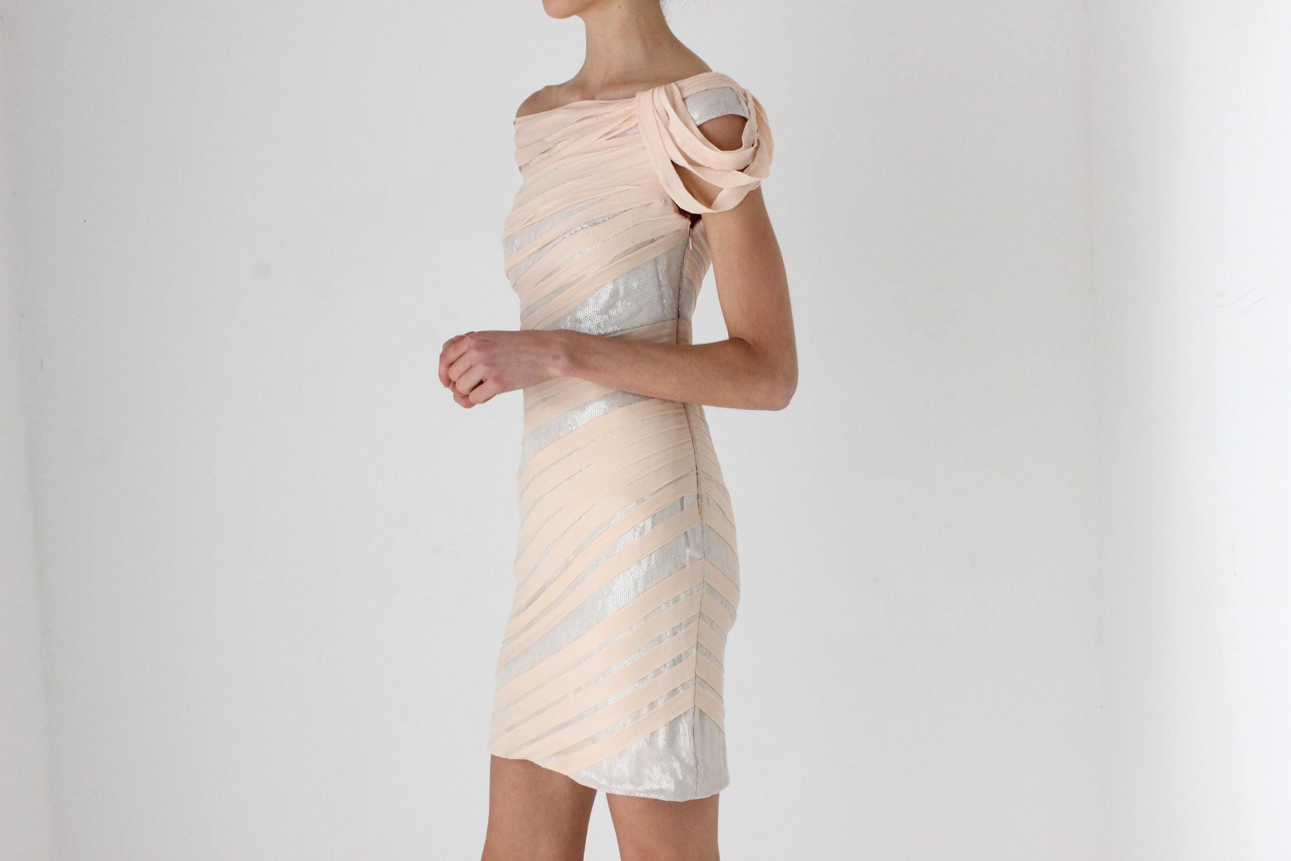 Sexy Y2K Tadashi Silk & Sequin 'Wrapped' Bandage Mini