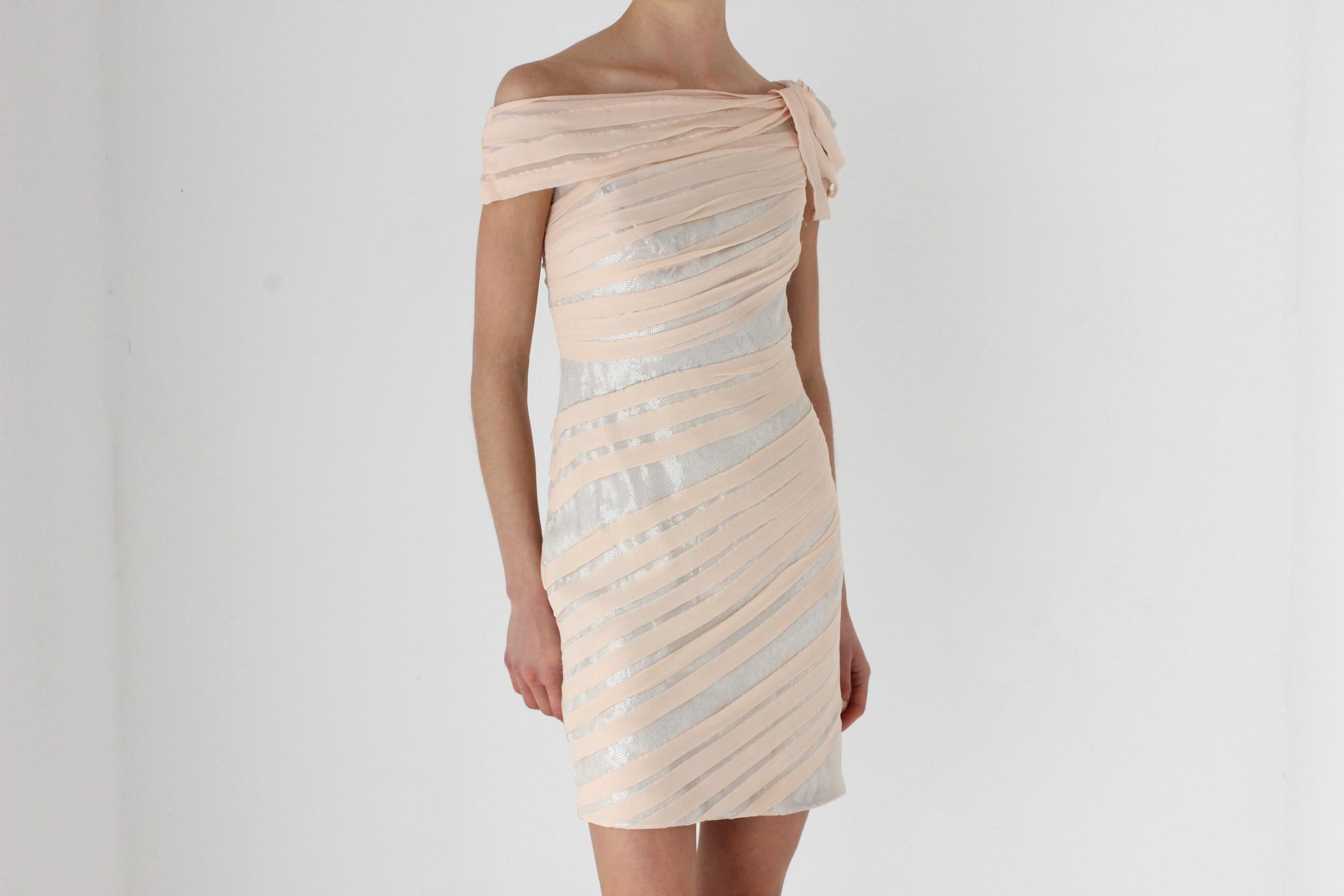 Sexy Y2K Tadashi Silk & Sequin 'Wrapped' Bandage Mini