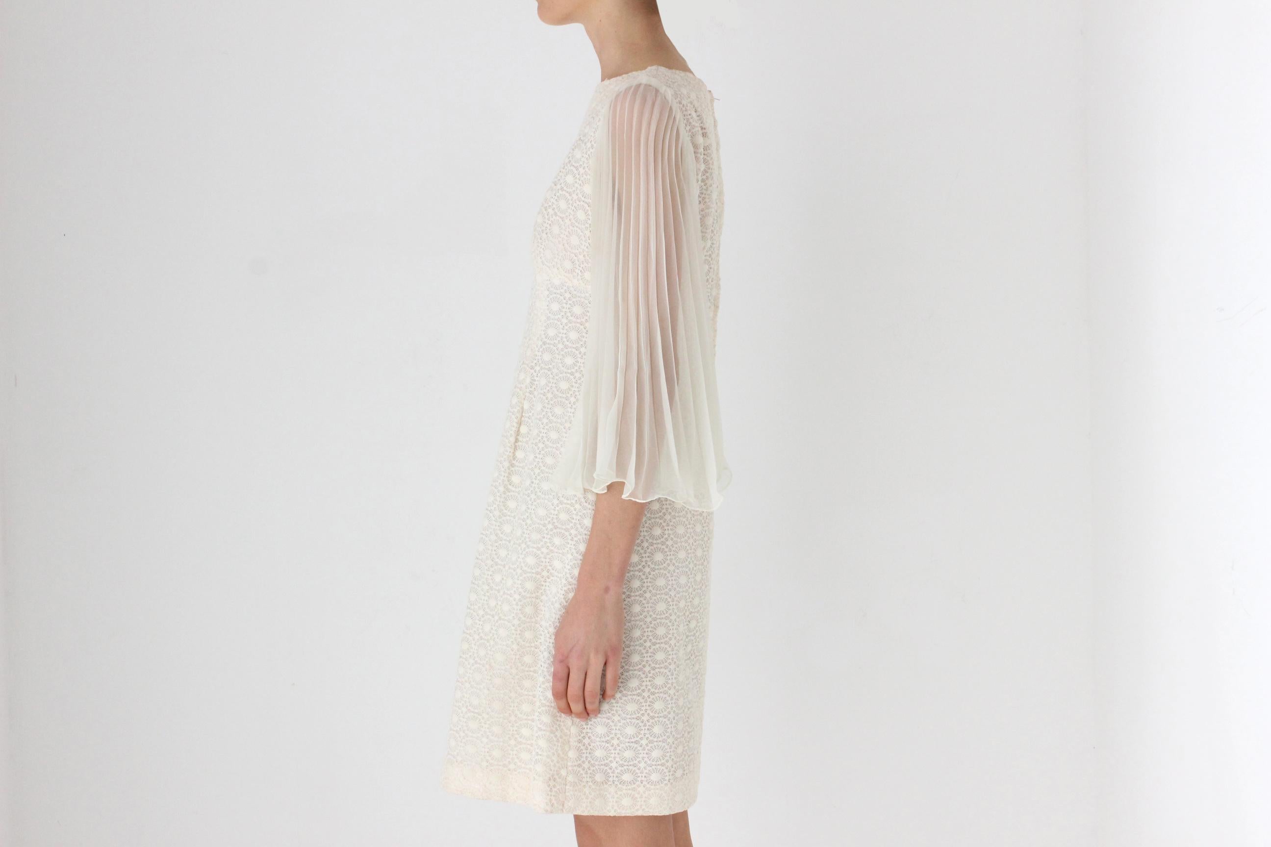 Dreamy 60s Cream Cotton Shift w/ Pleated Wing Sleeves