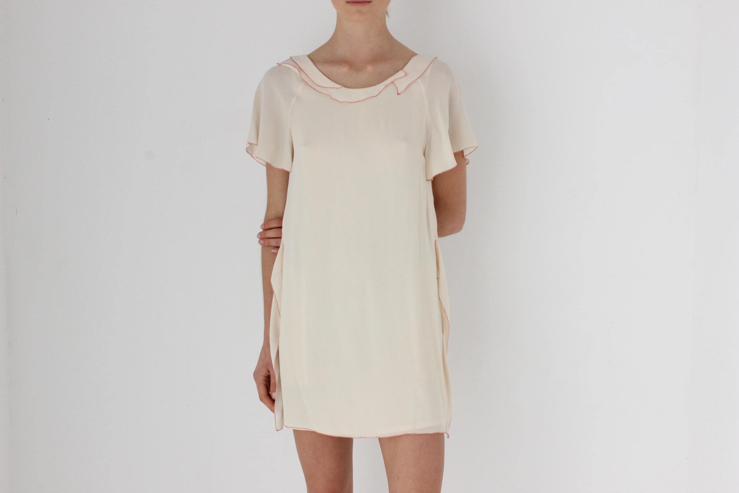 3.1 Phillip Lim Relaxed Silk Mini Dress w/ Red Stitching
