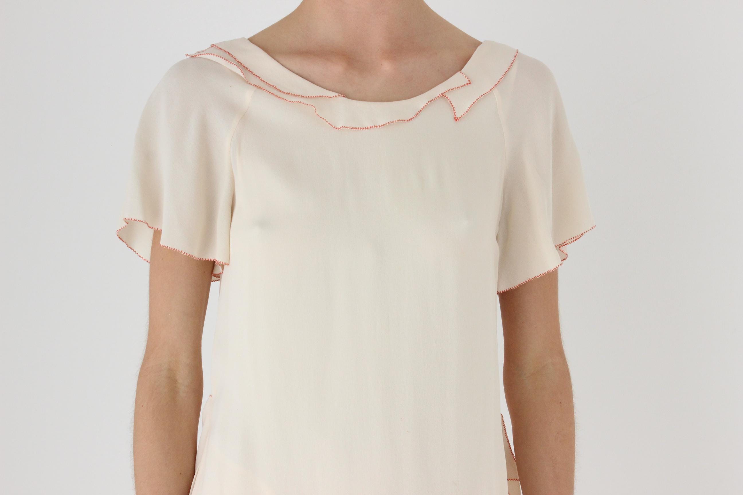 3.1 Phillip Lim Relaxed Silk Mini Dress w/ Red Stitching