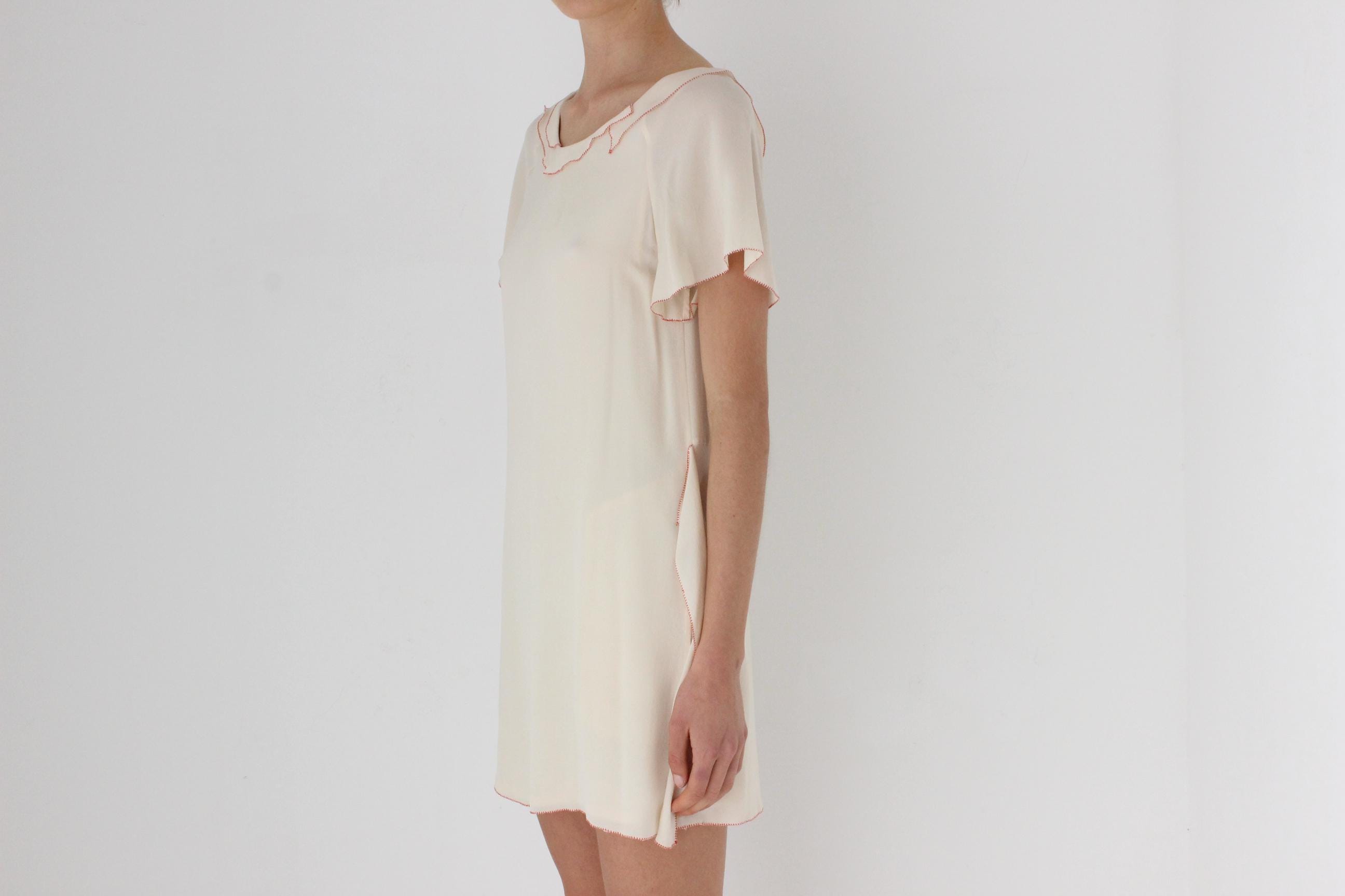 3.1 Phillip Lim Relaxed Silk Mini Dress w/ Red Stitching