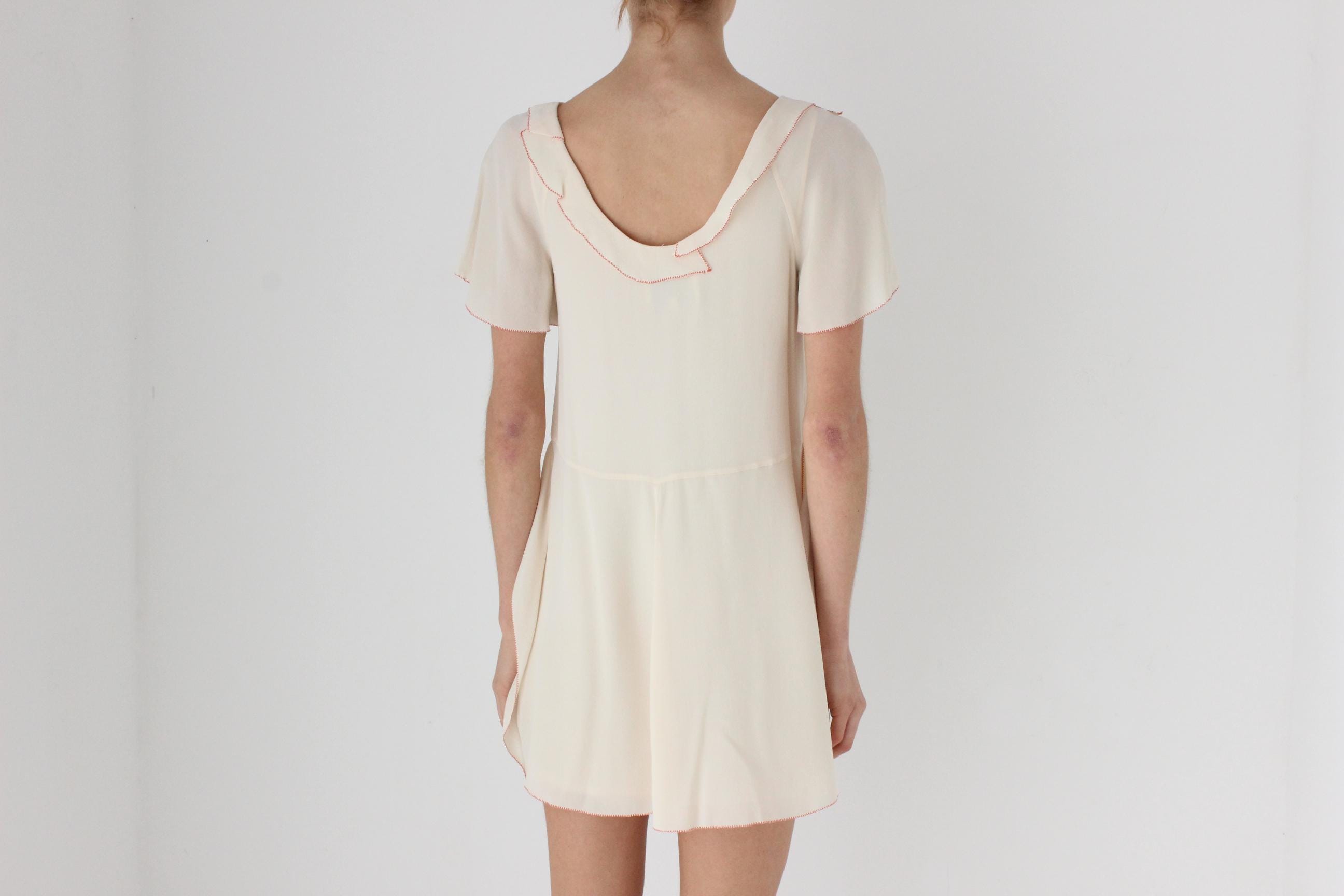 3.1 Phillip Lim Relaxed Silk Mini Dress w/ Red Stitching