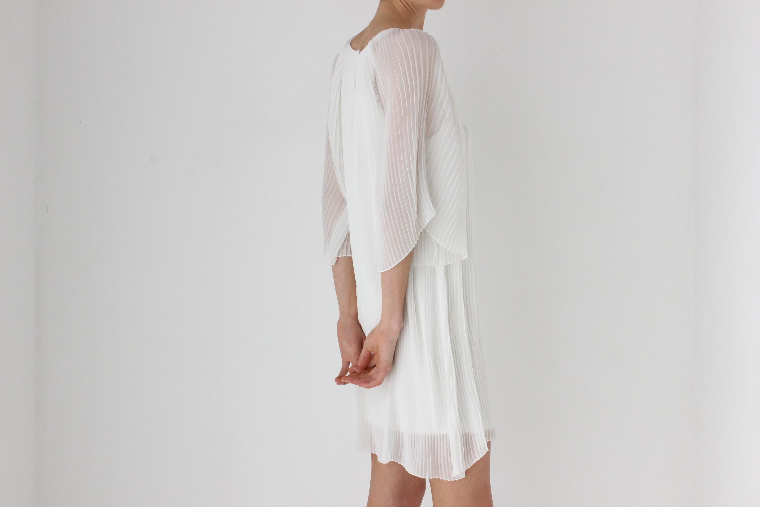2000s Nicola Finetti Sheer Pleated Mini Dress