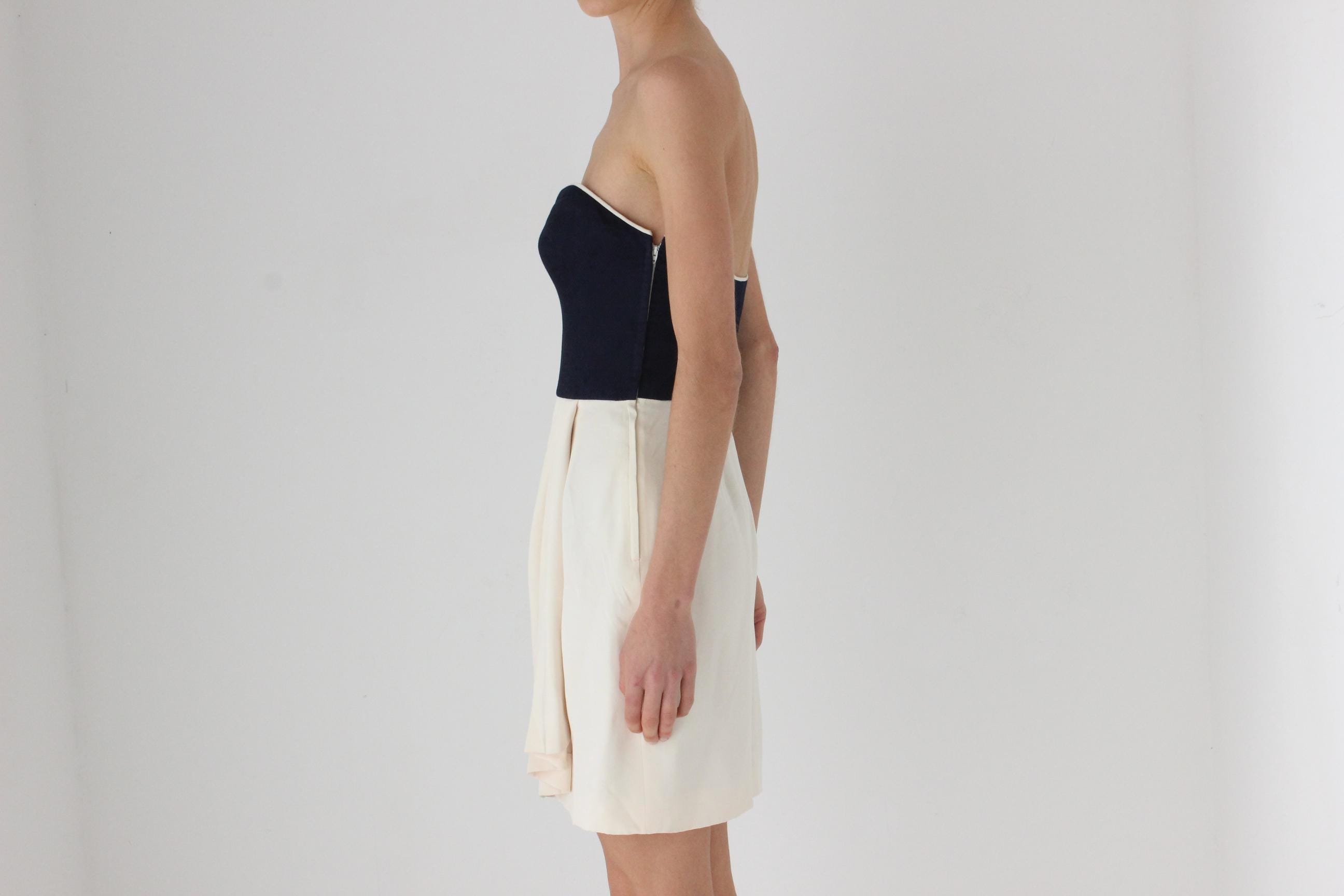 Elegant 80s Strapless Draped Cocktail Dress