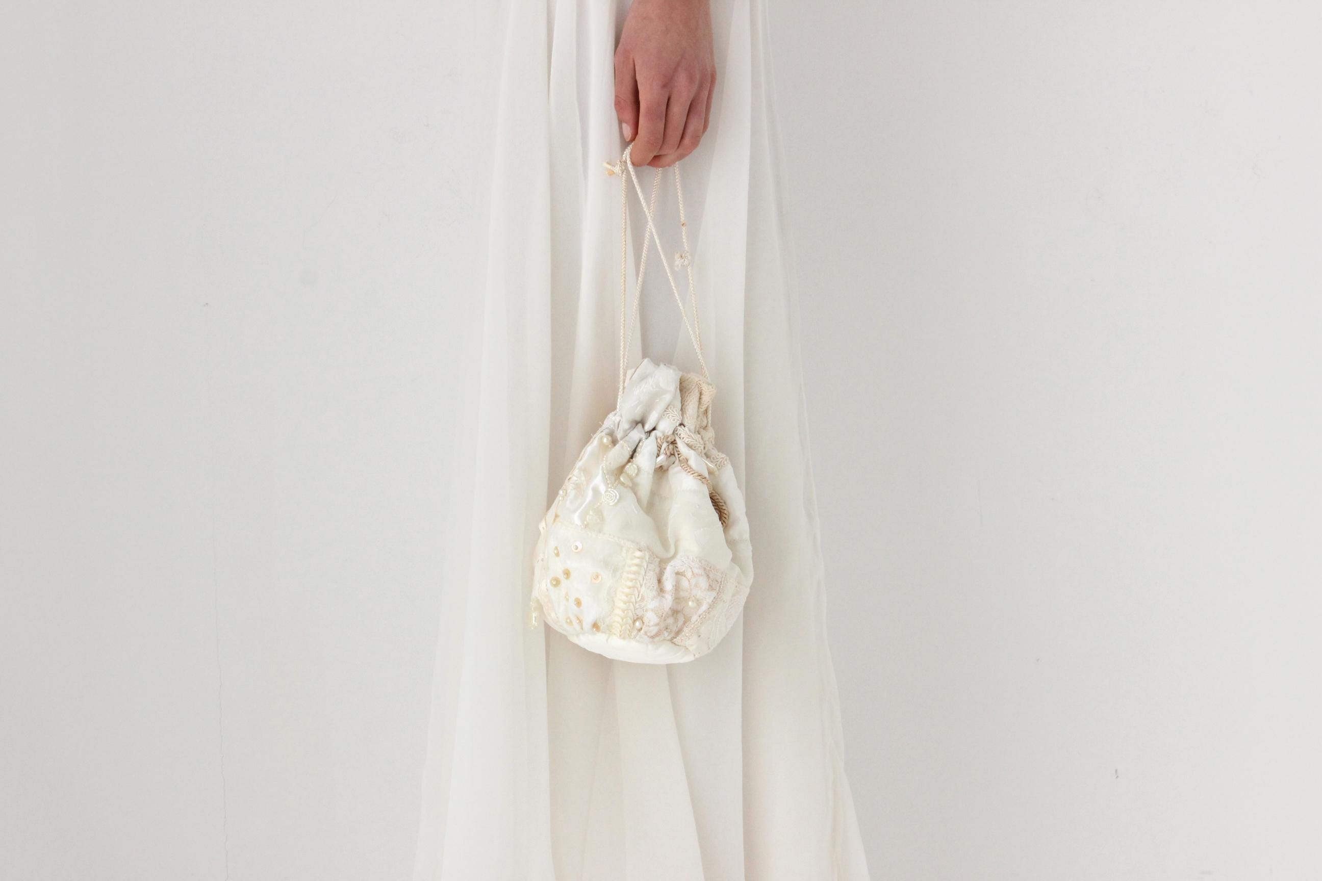 90s Lace & Button Patchwork Drawstring Bag
