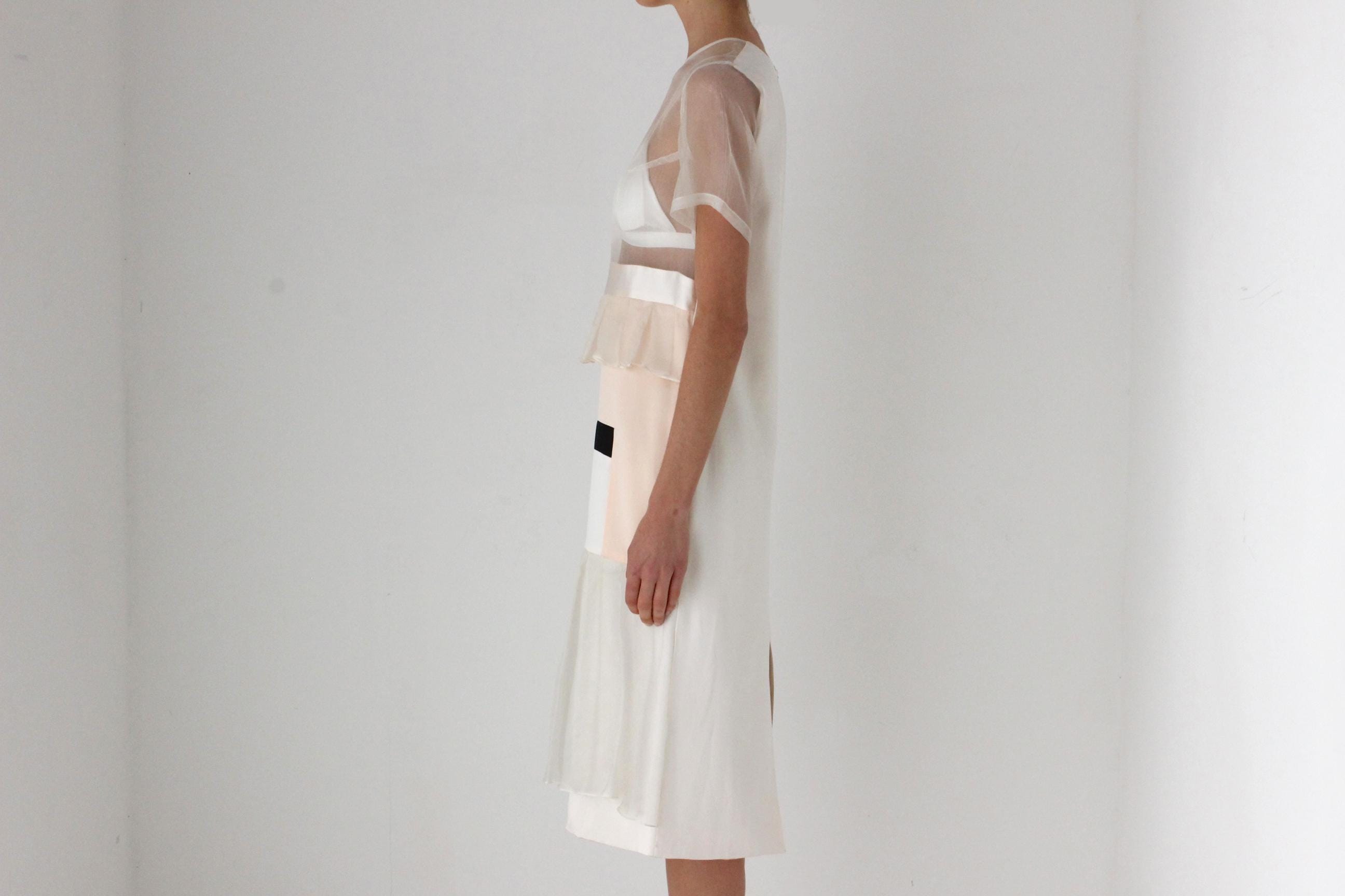 2014 Karla Spetic Silk & Mesh Abstract Dress