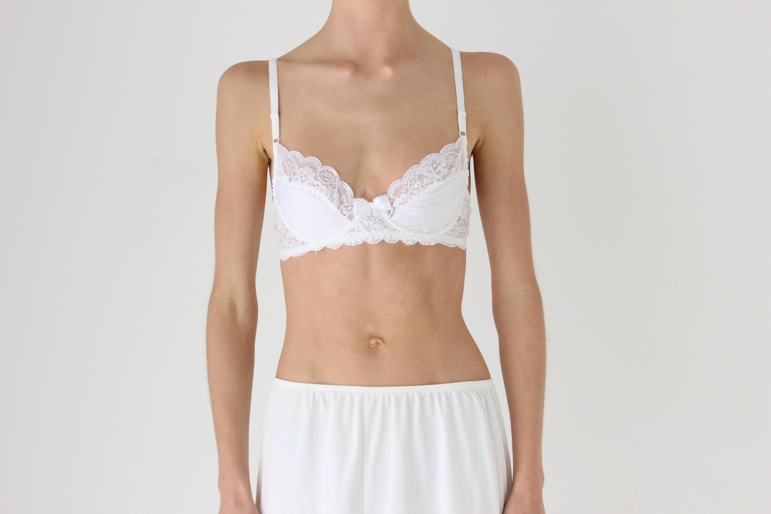 Vintage 80s Ivory Lace & Bow Bra Bridal Lingerie