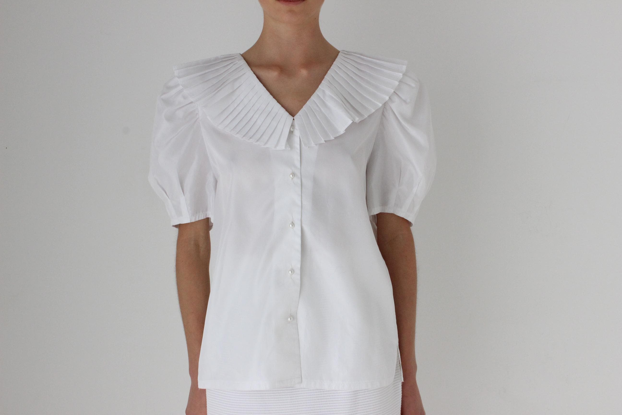 80s Pleated Taffeta Harlequin Puff Blouse