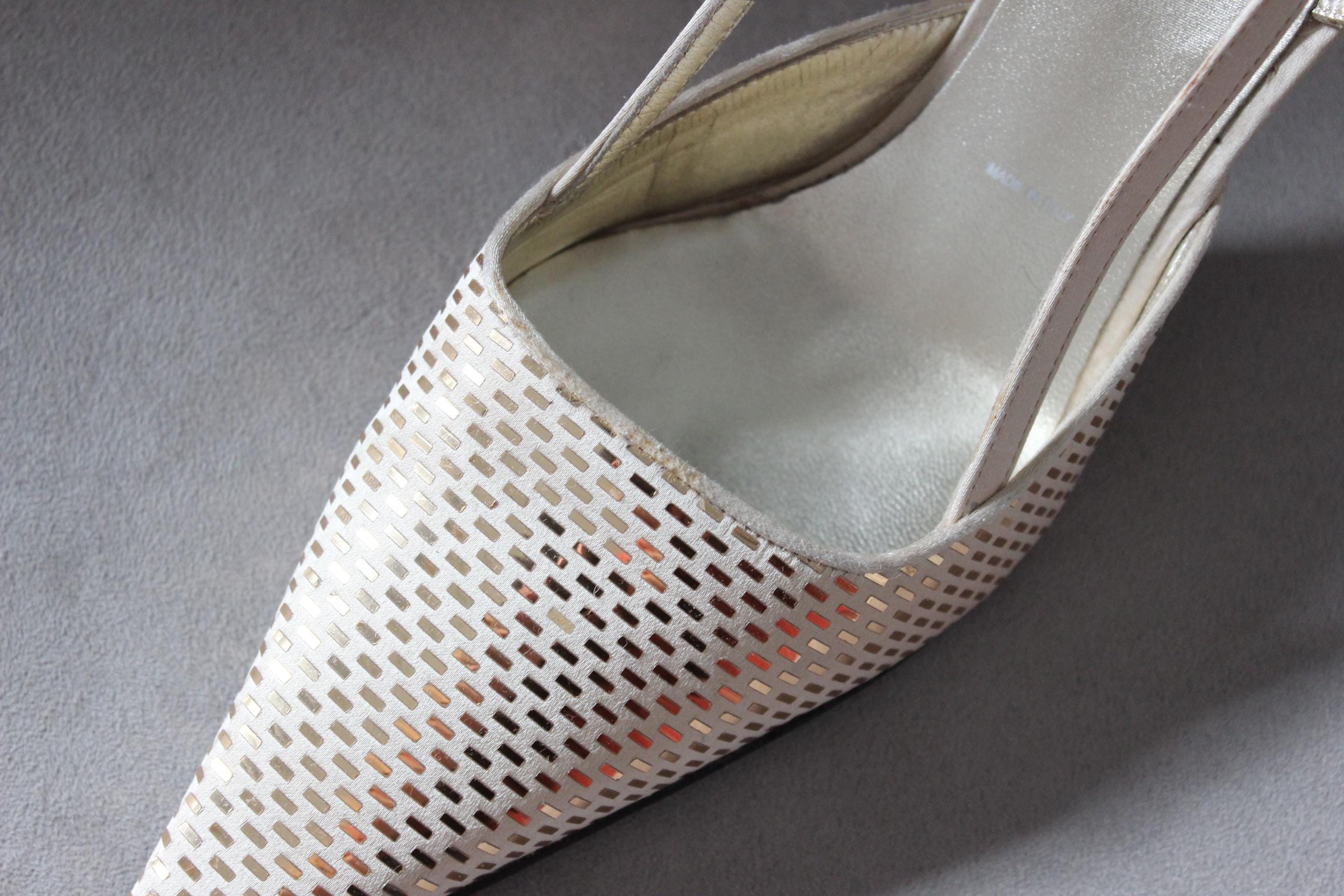 Y2K St John Gold Metallic Mirrorball Slingback Heels ~ Euro 39.5