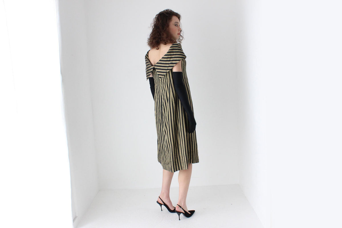 Unusual 80s Handmade Silk Striped Opera Dress