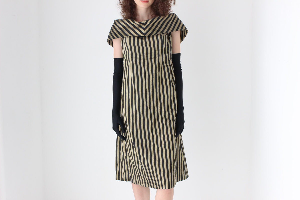Unusual 80s Handmade Silk Striped Opera Dress