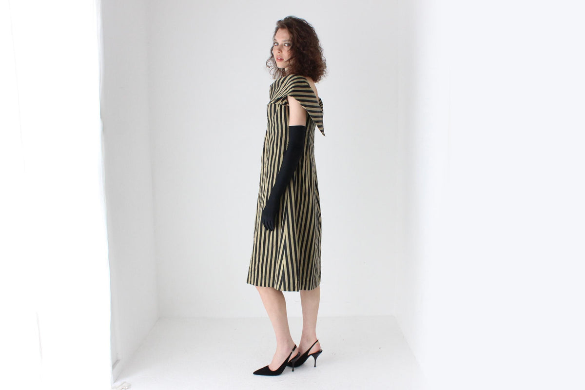 Unusual 80s Handmade Silk Striped Opera Dress