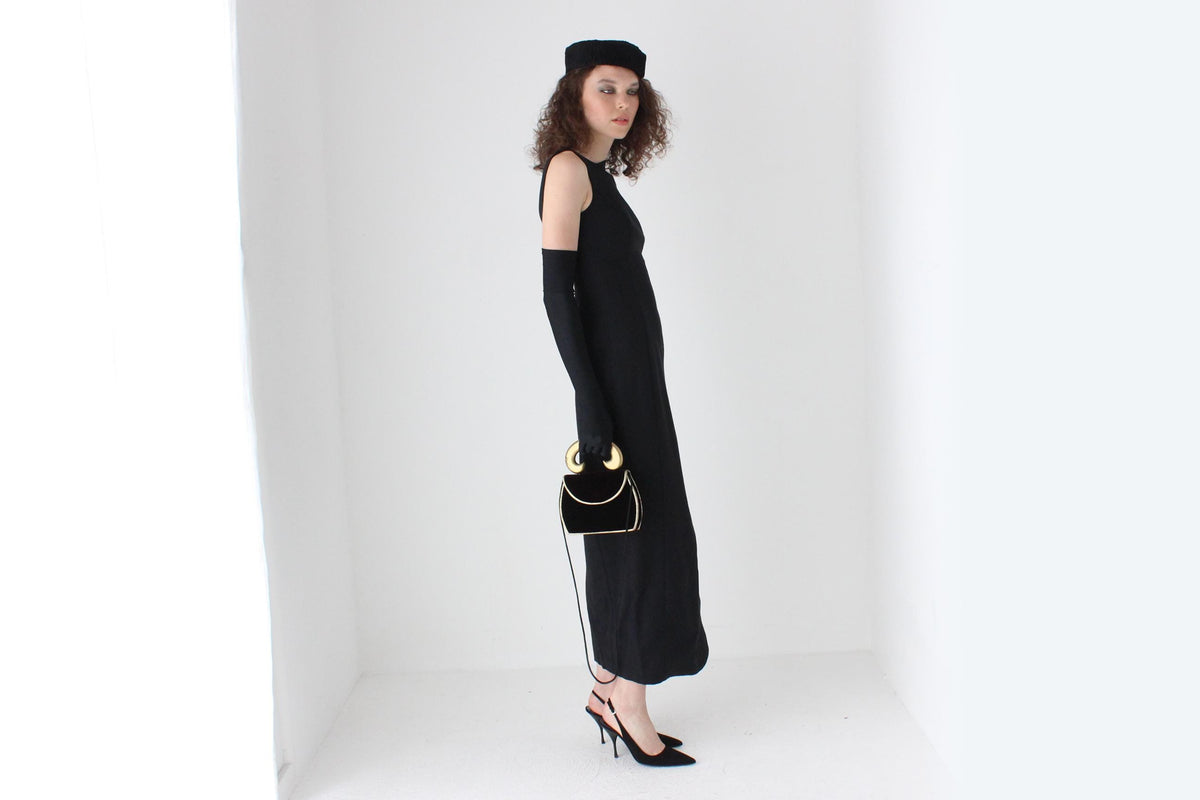 80s Opulent Velvet Bag w/ Gold Handle