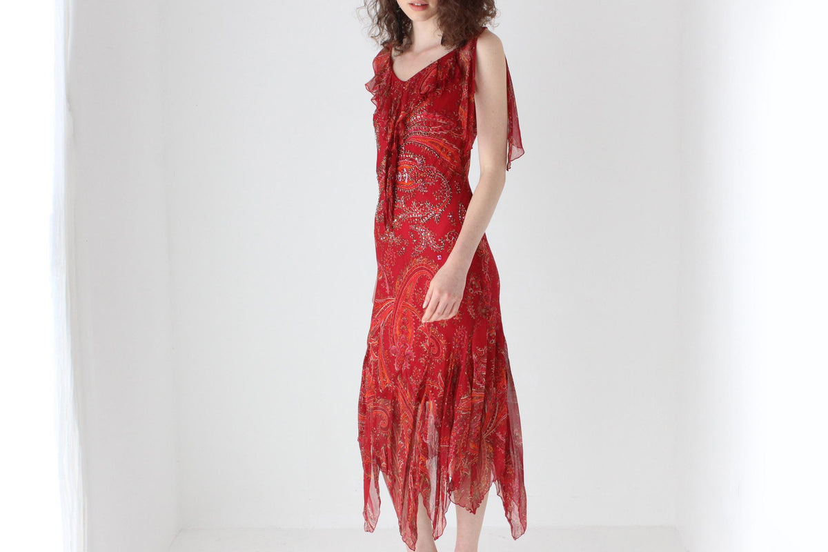2003 Diane Freis Sample Spectacular Beaded Silk Asymmetric Dress
