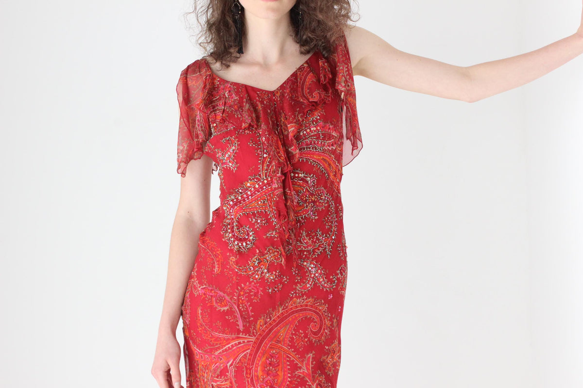 2003 Diane Freis Sample Spectacular Beaded Silk Asymmetric Dress