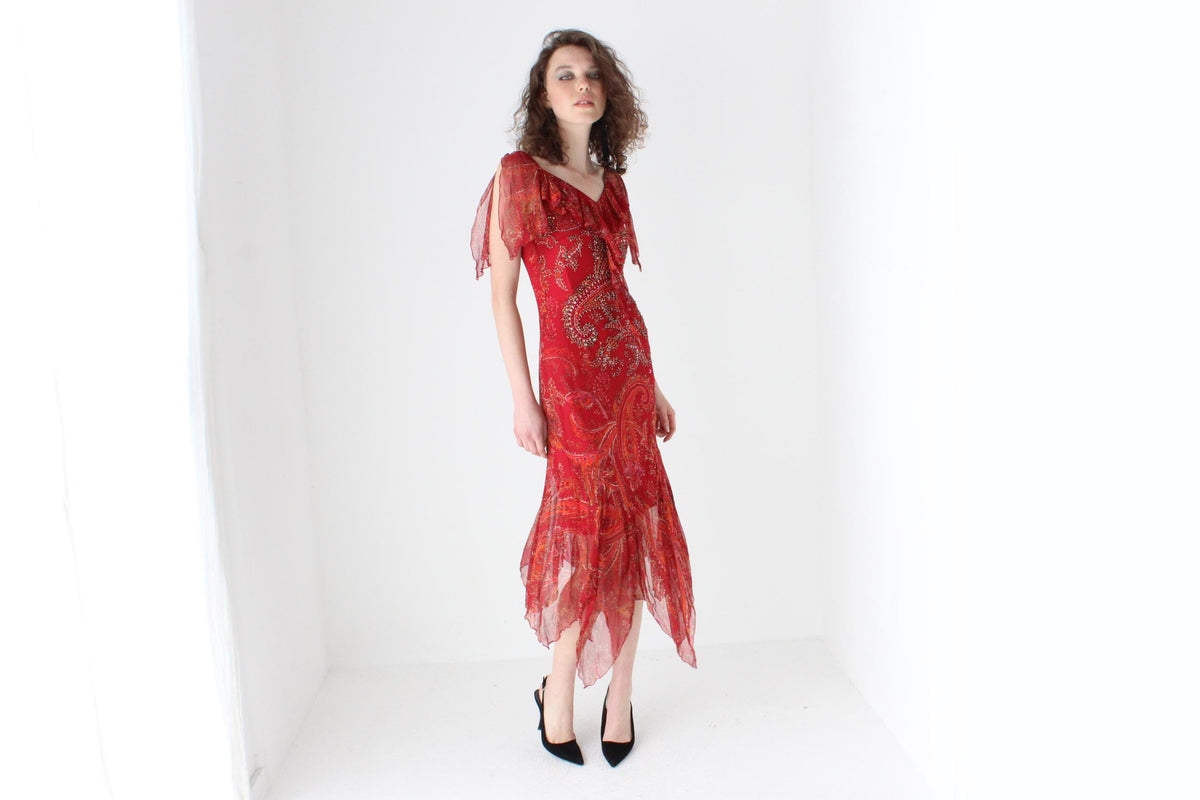 2003 Diane Freis Sample Spectacular Beaded Silk Asymmetric Dress