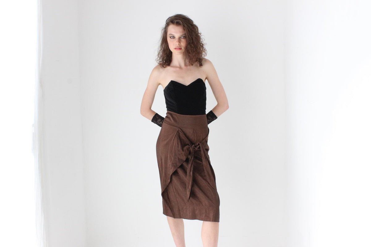 Y2K Italian Vintage Chocolate Metallic Sash Tie Skirt