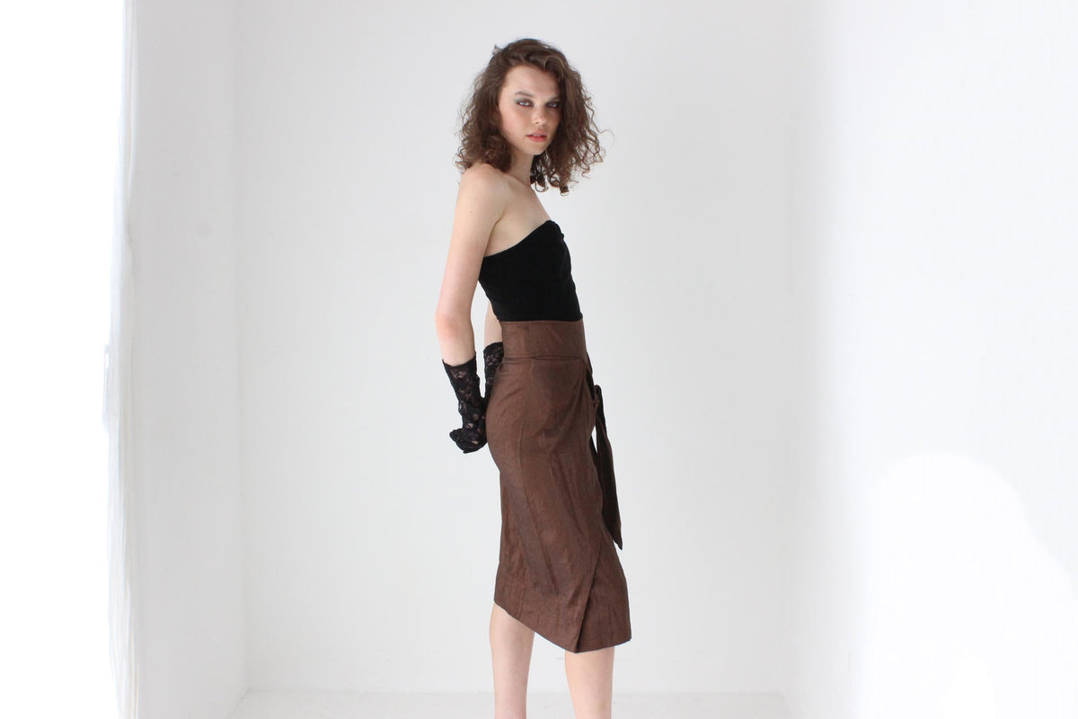 Y2K Italian Vintage Chocolate Metallic Sash Tie Skirt