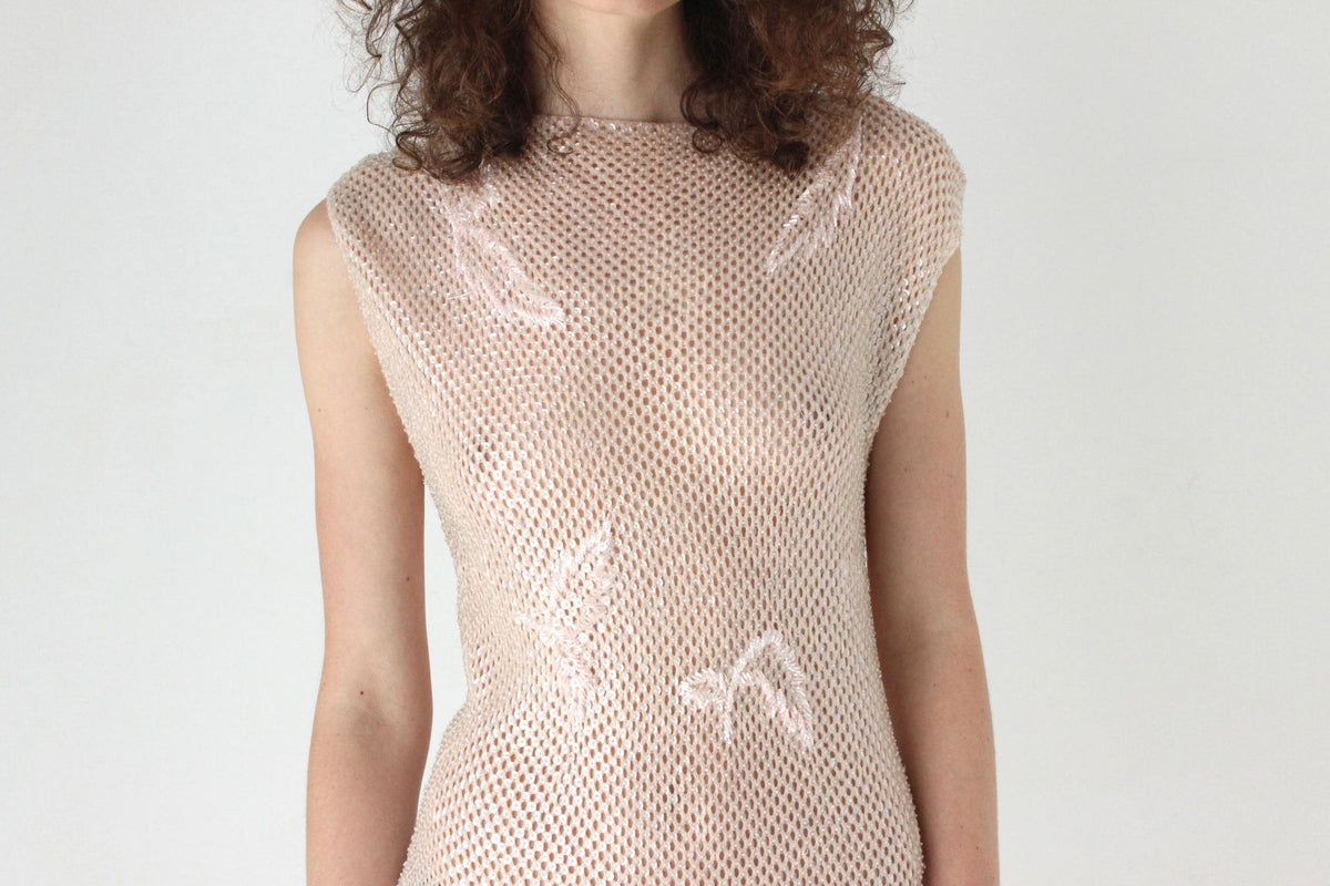 60s Hand Beaded Wool & Fringe Opera Dress