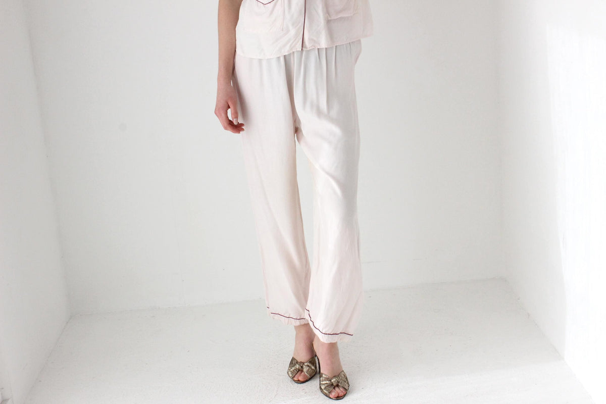 Rare 60s Pastel Rayon Pyjama Set w/ Embroidery