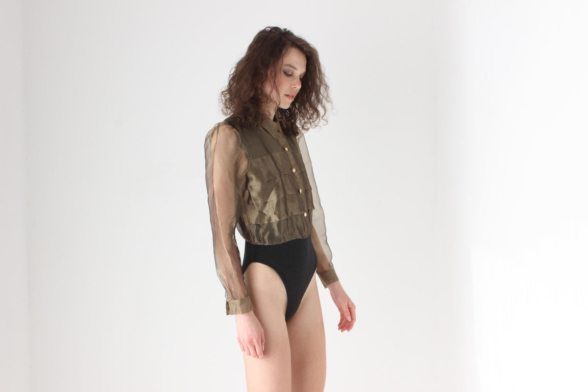 80s Puff Gold Organza Bodysuit by Mr K