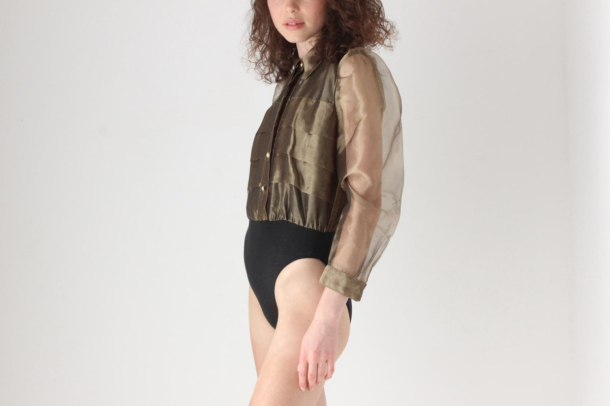 80s Puff Gold Organza Bodysuit by Mr K