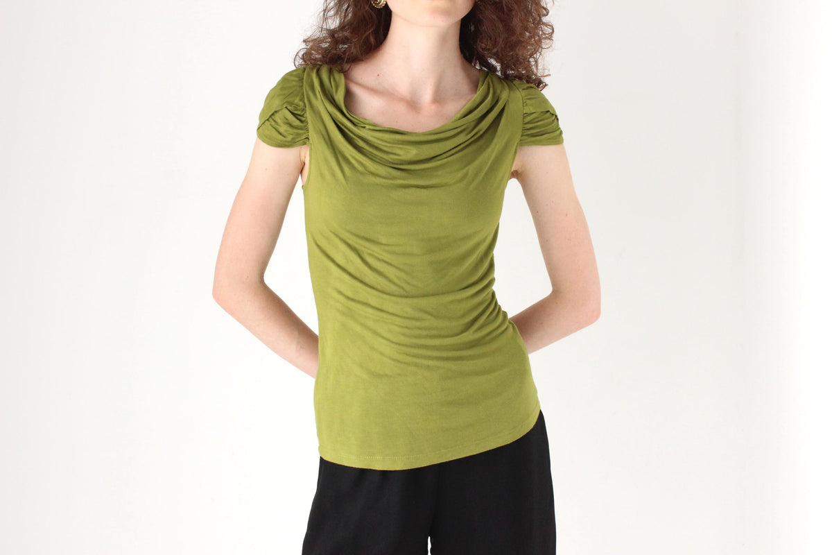 Y2K Cue Olive Green Stretch Jersey Draped Top