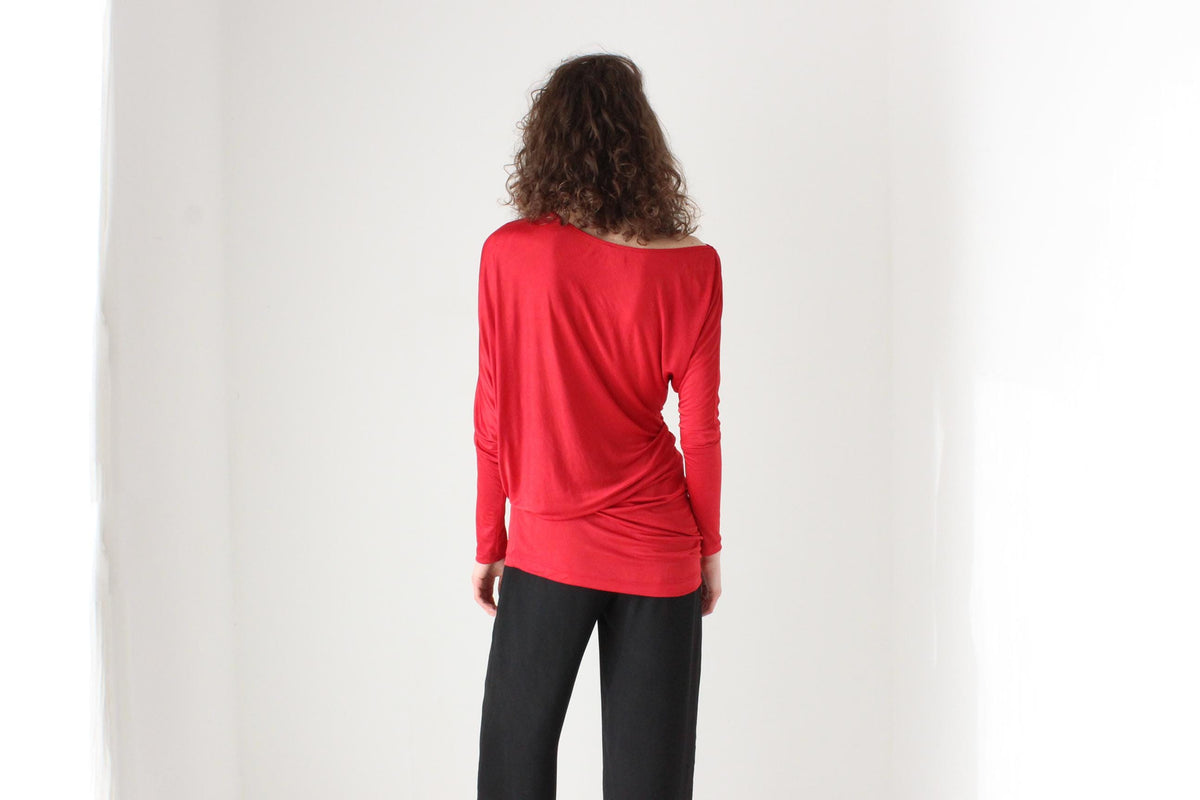 80s Slinky Jersey Asymmetric Batwing Top or Mini