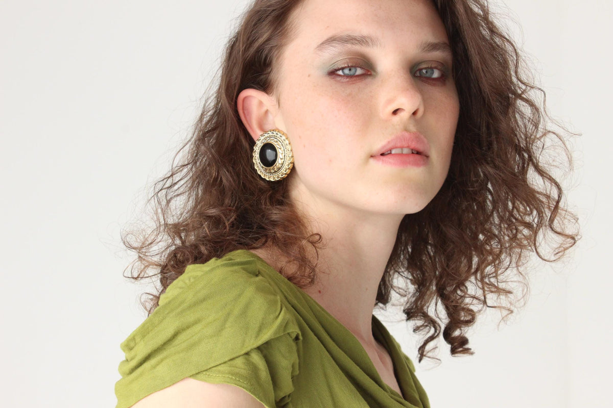 80s Glam Round Gold Tone Clip Ons