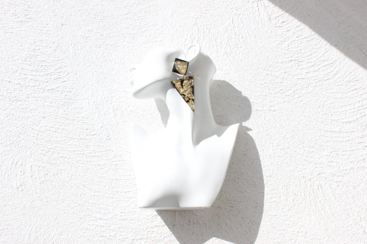 80s Gold & Black Funky Abstract Clip On Earrings