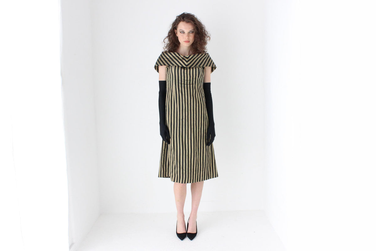 Unusual 80s Handmade Silk Striped Opera Dress