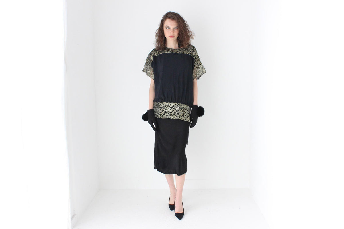 80s Batwing Cocoon Top w/ Gold Lace & Cut Out Back