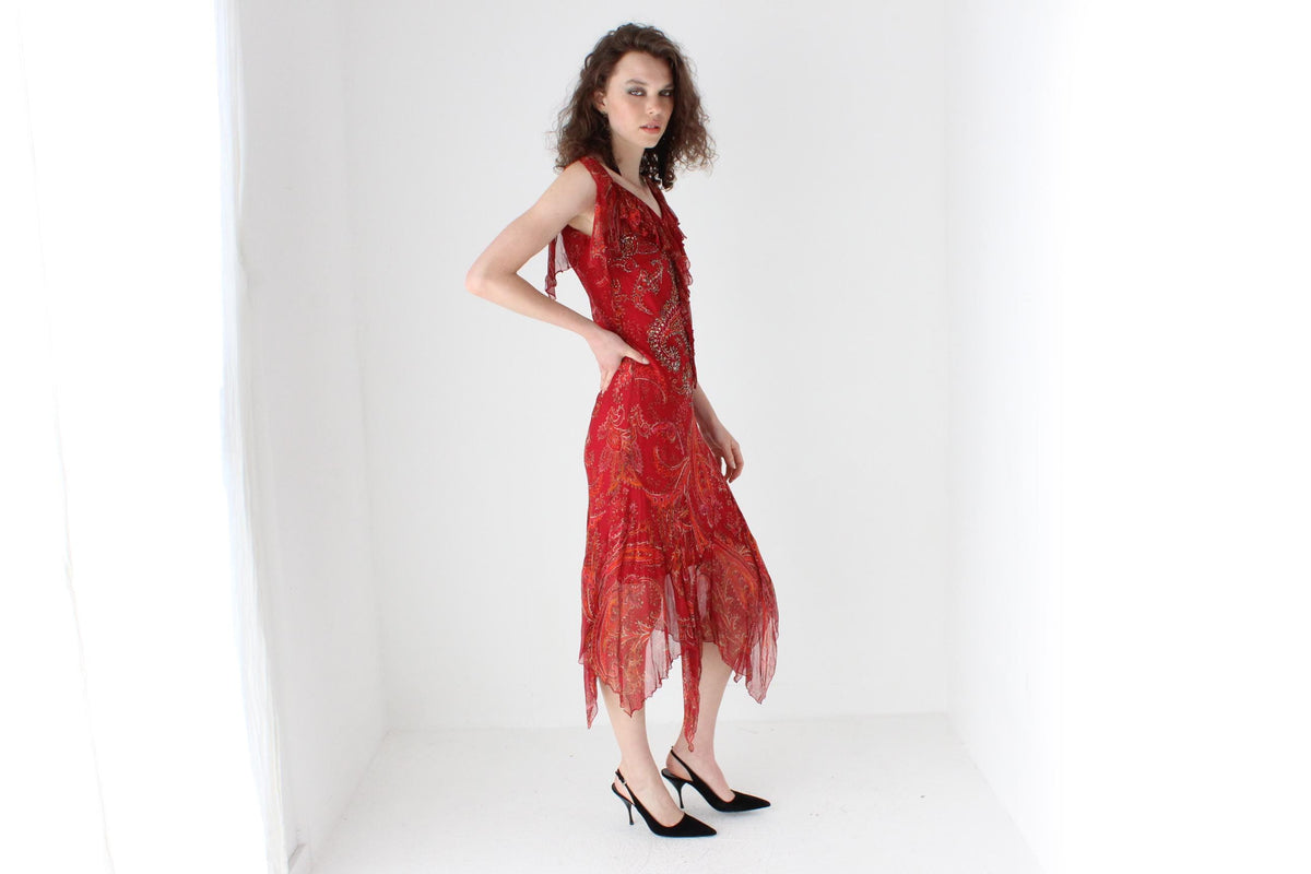 2003 Diane Freis Sample Spectacular Beaded Silk Asymmetric Dress