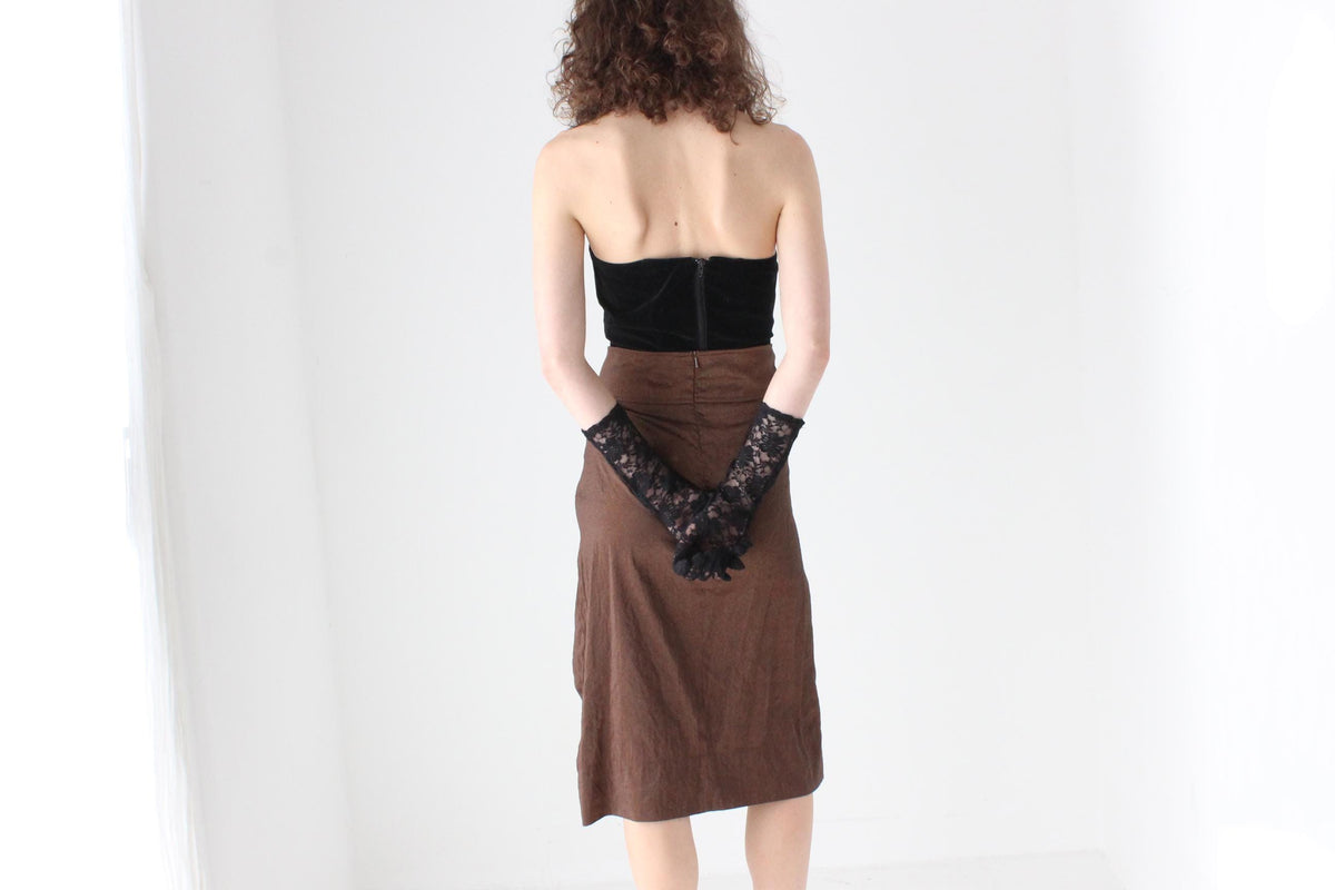 Y2K Italian Vintage Chocolate Metallic Sash Tie Skirt