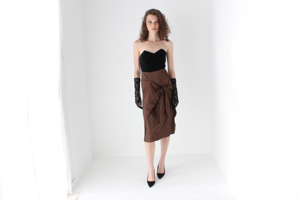 Y2K Italian Vintage Chocolate Metallic Sash Tie Skirt