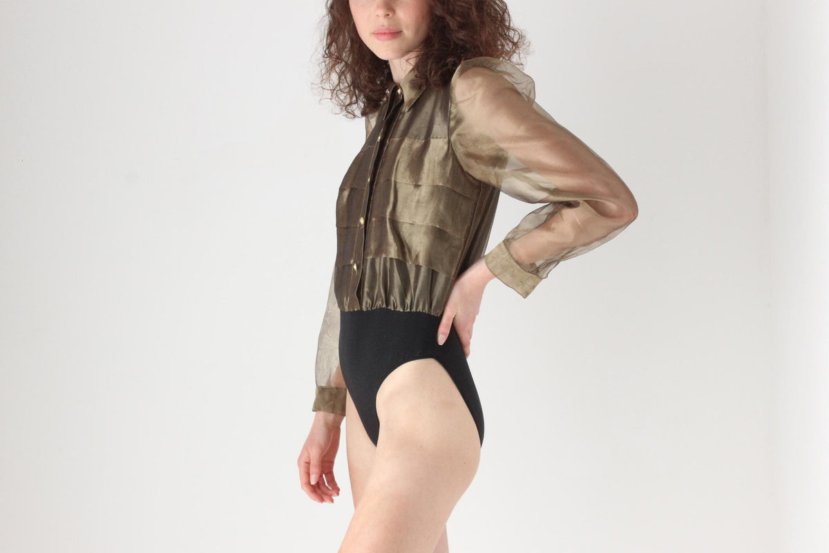 80s Puff Gold Organza Bodysuit by Mr K