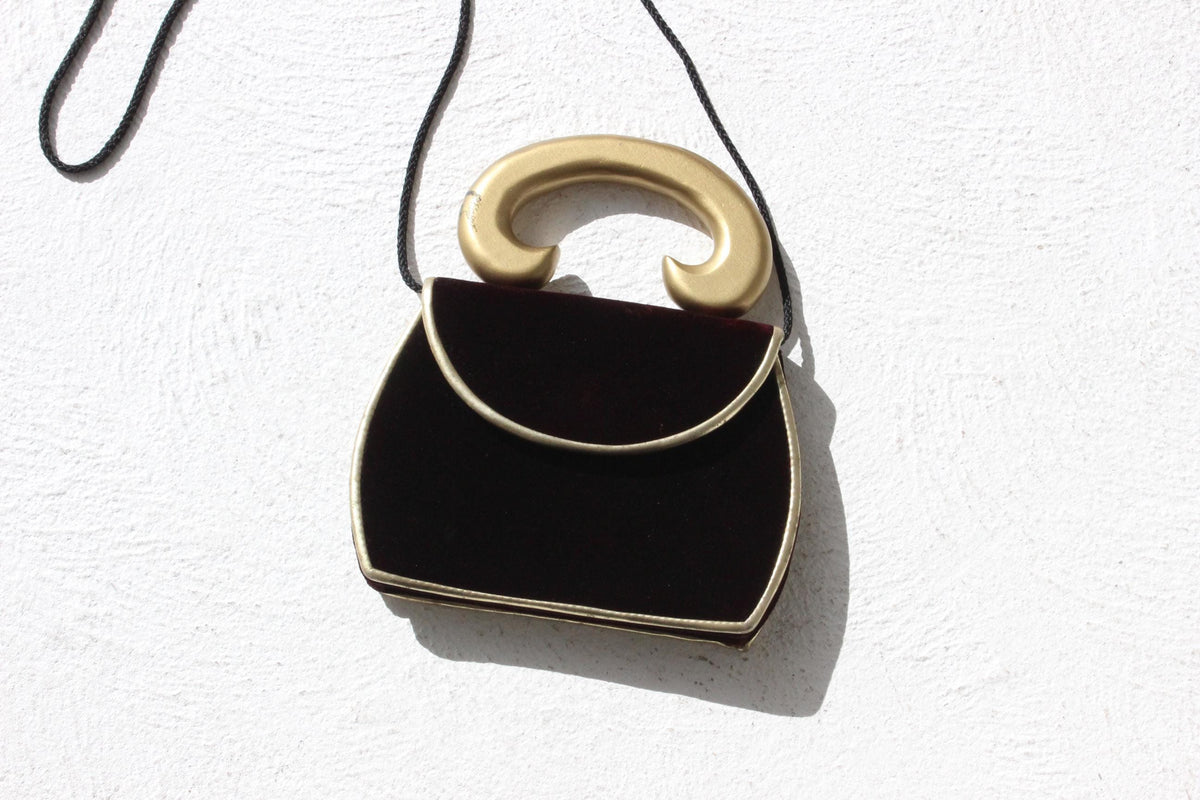 80s Opulent Velvet Bag w/ Gold Handle