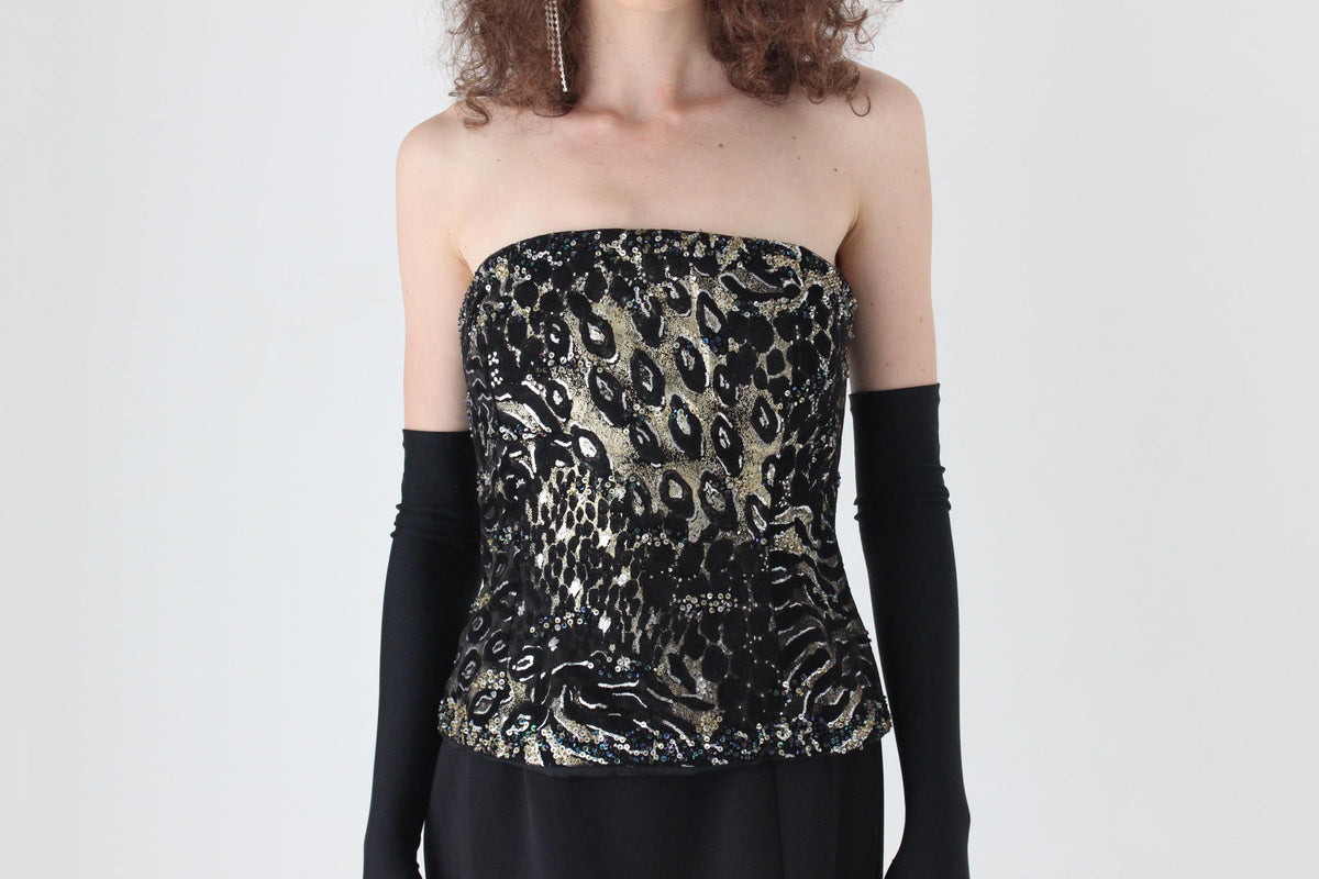 80s Diane Freis Gold Bustier Crepe Hourglass Gown