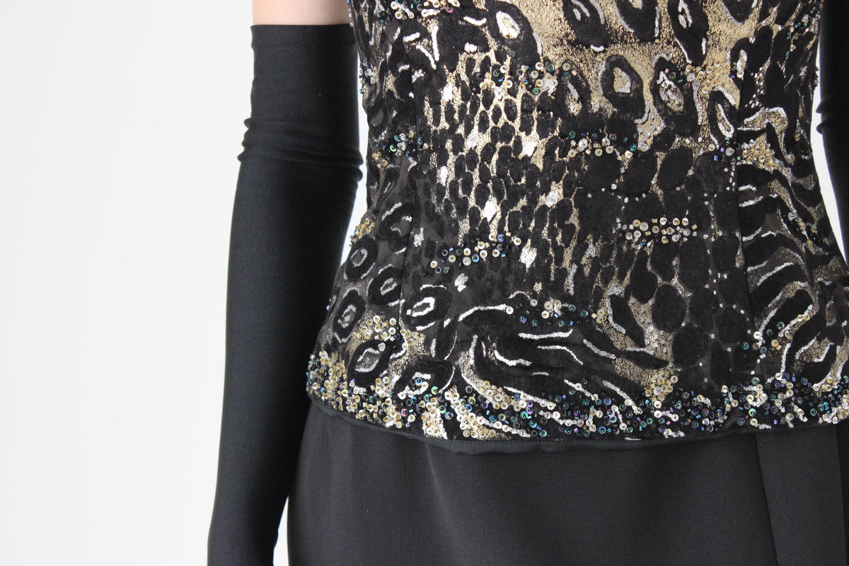 80s Diane Freis Gold Bustier Crepe Hourglass Gown
