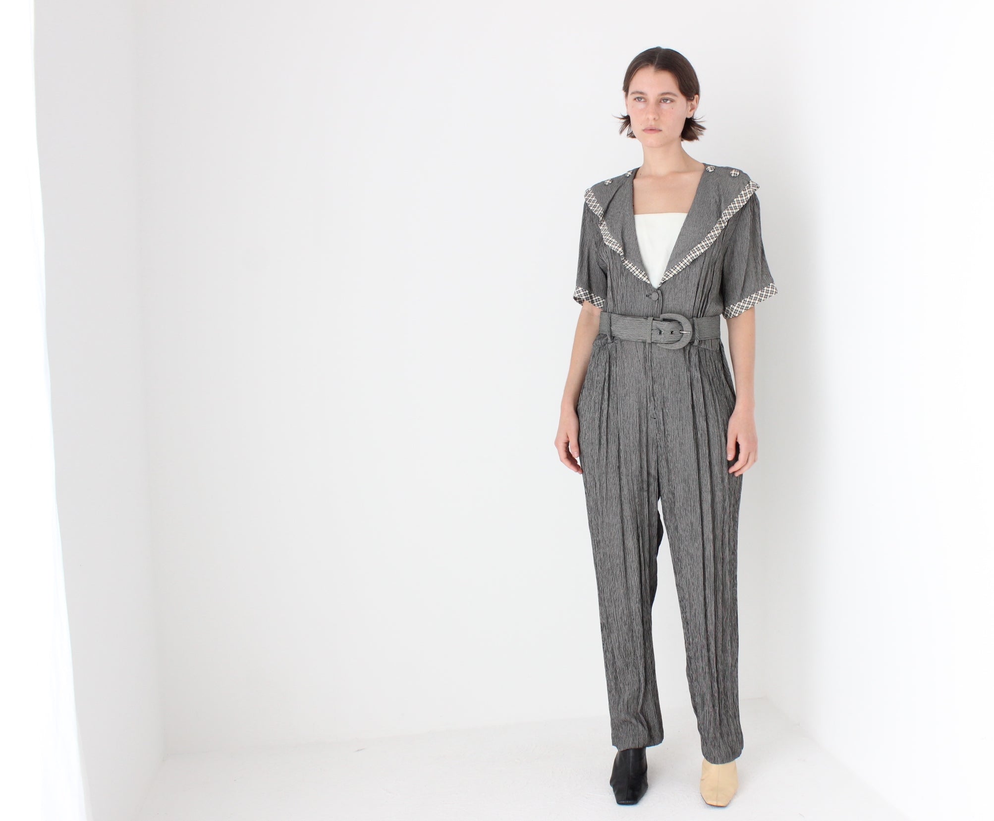 Adorable 80s Statement Collar Gauze Jumpsuit