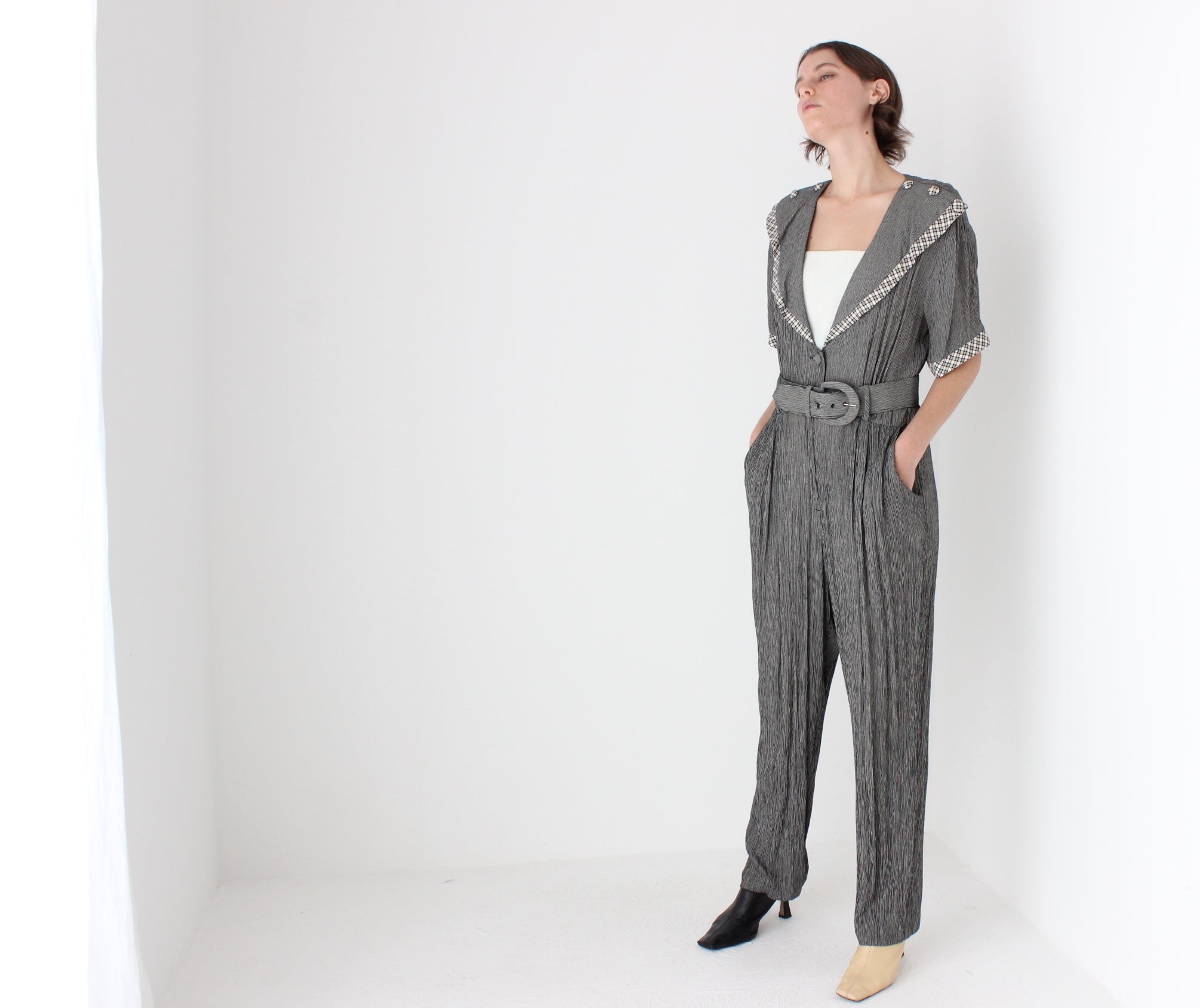 Adorable 80s Statement Collar Gauze Jumpsuit