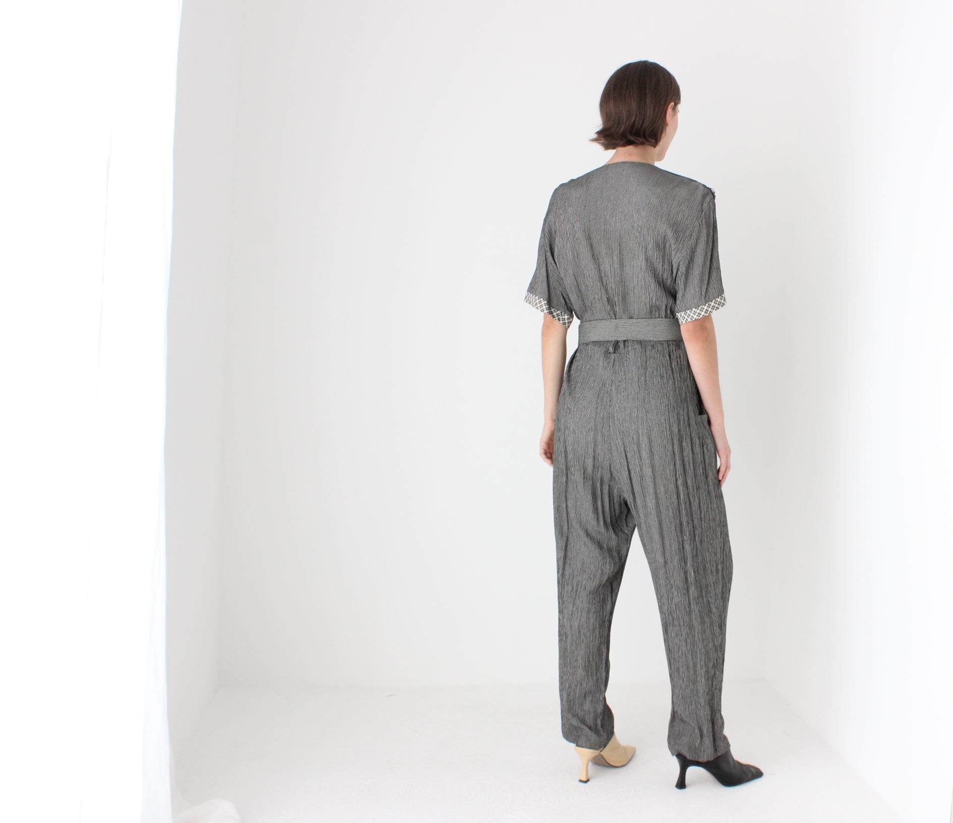 Adorable 80s Statement Collar Gauze Jumpsuit