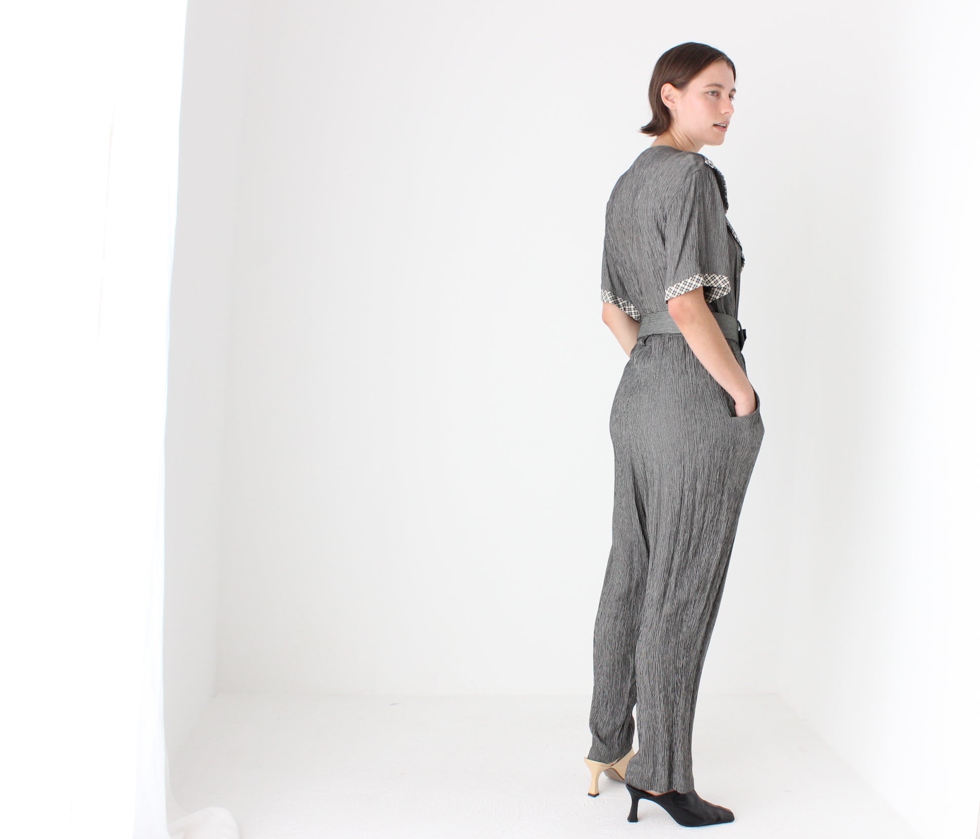 Adorable 80s Statement Collar Gauze Jumpsuit