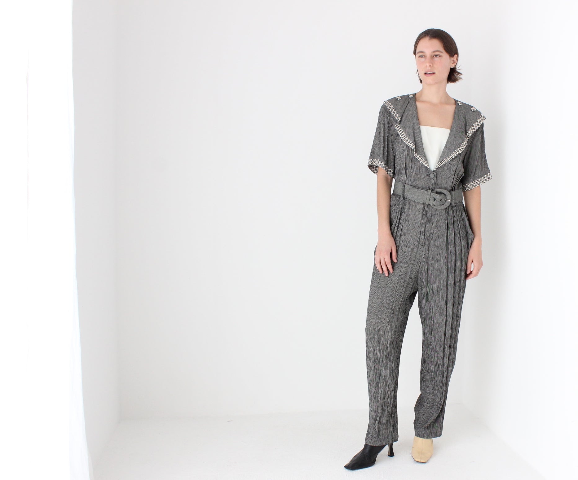 Adorable 80s Statement Collar Gauze Jumpsuit