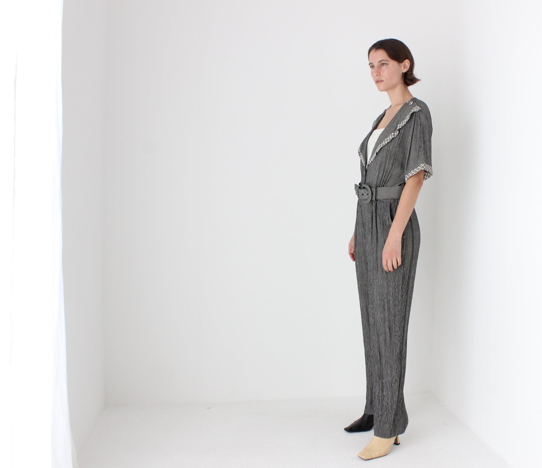 Adorable 80s Statement Collar Gauze Jumpsuit