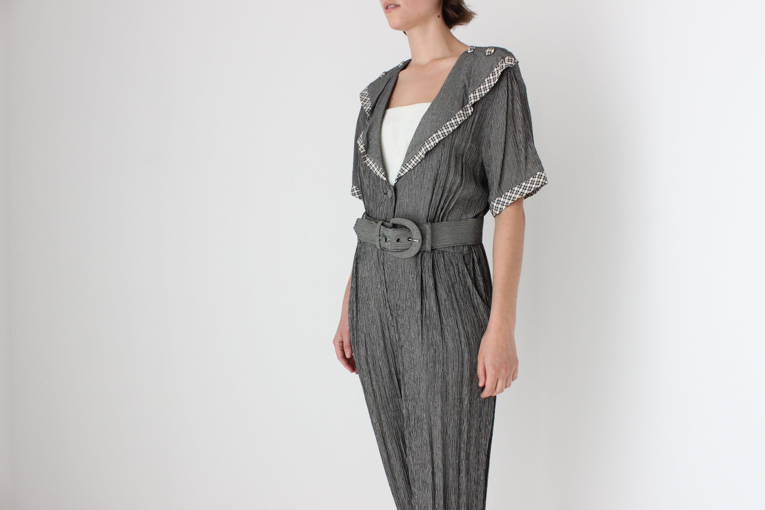Adorable 80s Statement Collar Gauze Jumpsuit